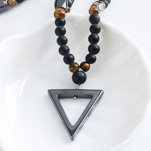 Moda mujer hematita ojos de tigre raya negra collar de piedras preciosas collar con colgante Druzy ovalado - Product Image 6