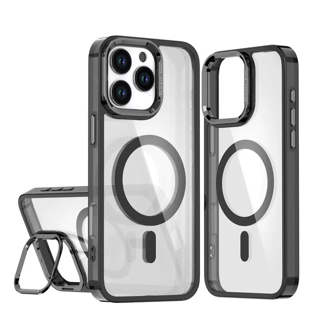 2-in-1 Magnetic Phone Case for iPhone 16 Pro Max Transparent Luxury Camera Protective Shockproof Phone Holder Mobile Phone Case