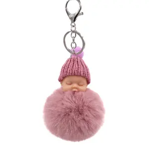 Fan Shu Voor Dame Tas En Auto Hanger Leuke Slapen Baby Faux Fur Bal Poppen Sleutelhanger