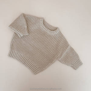 INS 사용자 정의 청키 100% 면 니트 대형 유아 성별 중립 아기 어린이 풀오버 얼룩 스웨터 - Product Image 3