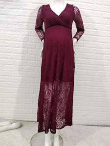 Europe et Amérique Femmes enceintes Sexy Front Deep V-neck Long Sleeve Lace Dress Casual Sexy Evening Dress - Product Image 4