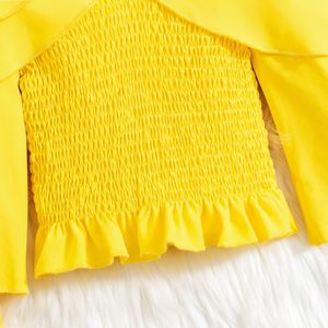 Vêtements pour filles de 4 à 7 ans, t-shirt à manches longues à col volanté surdimensionné, jupe en jean, ensemble de 2 pièces, vêtements pour enfants, vêtements pour filles - Product Image 3