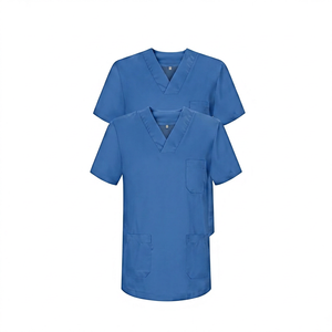 Ensemble de blouses médicales unisexes bleu marine, haut à col en V avec poches et pantalon à taille élastique pour usage hospitalier, en coton et polyester tissé - Product Image 5