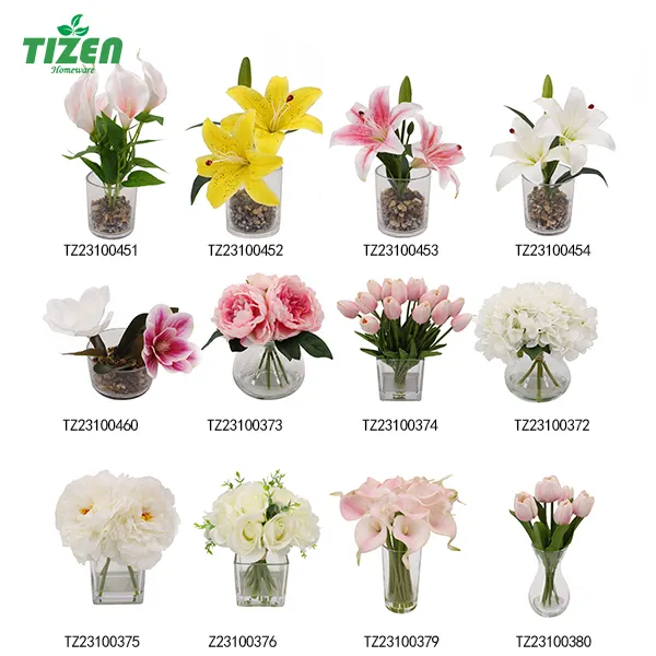 Tizen Bulk Wholesale Indoor Artificial Plants Flowers Potted Custom Real Touch Decorative Simulation Flowers Potted