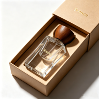 Vente en gros de flacons vaporisateurs de parfum de luxe vides de 30 ml et 100 ml avec bouchon en bois, flacon vaporisateur de parfum transparent carré de 50 ml avec boîte