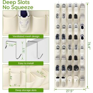 Over The Door <b>Shoe</b> Organizer 40 Pockets Breathable Mesh Hanging Rack For <b>Shoes</b> Storage Behind Doors On Walls Beige - Product Image 2