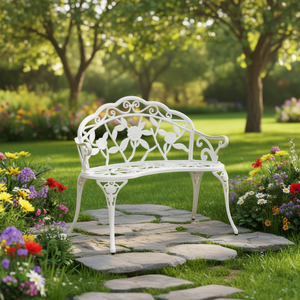 Banc de patio en aluminium blanc, 39,4 pouces, banc de jardin extérieur durable, style traditionnel, pour 2 personnes - Product Image 2