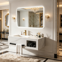 Ensemble de meubles de salle de bain modernes de haute qualité, imperméables, avec miroir LED mural, évier en céramique, armoire en marbre et armoire en ardoise, pour hôtel
