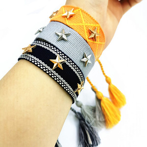 Braccialetto Avvolgente Artigianale in Cotone con Borchie a Stella e Perle, Placcato Argento/<span class=keywords><strong>Oro</strong></span>, Eco-Friendly, alla Moda per Ragazze, Ideale per Feste - Product Image 2