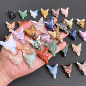 1.5 pollici misto cristallo di quarzo naturale Semi-preziosa pietra artigianato <span class=keywords><strong>lupo</strong></span> testa ciondolo per collana gioielli - Product Image 1