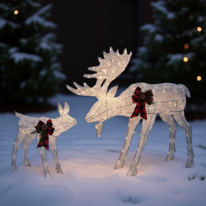 Guirnalda de Luces LED de Cuero con Diseño de Familia de Alces, 4 pies, 200 LED, Blanca, Decoración Navideña para Jardín - Product Image 2