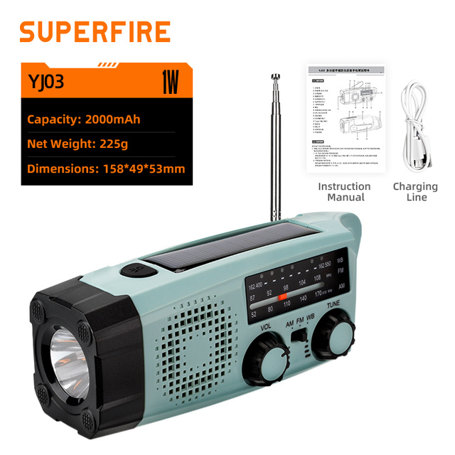 Full Band AM/FM Handheld Radio Emergency Disaster Prevention USB Rechargeable Flashlight Portable Phone Charging 1500-2000mAh