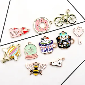 Fashion Multi style Dripping Oil Donut Alloy crystal bal charms pendant DIY Alloy bee bicycle Making for Jewelry Accessories
