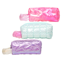 Sac de toilette matelassé de luxe en nylon brillant, imperméable, portable, pour femme, motif floral uni, idéal pour les voyages - Promotion