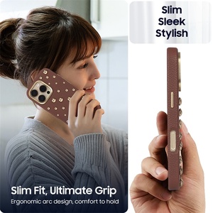 2025 Mới Thời Trang Kim Loại Punk Nail Studded Da Sang Trọng Điện Thoại Di Động Trường Hợp Đối Với iPhone 16 Pro Max - Product Image 5