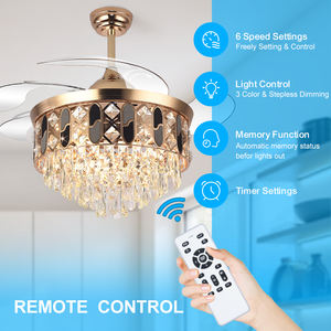 Y123卸売高級天井ファンライトゴールドクリスタルシャンデリア吊り下げ式ブレードリビングルーム用天井灯 - Product Image 5