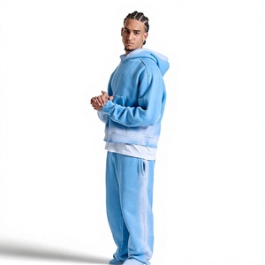 Sweat-shirt à capuche oversize pour homme, bleu clair uni, en molleton de coton, coupe décontractée, automne, manches classiques, avec poches - Product Image 2