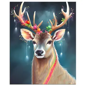 批发流行Diy数码油画手绘客厅神秘卡通动物彩鹿油画