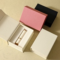 Boîte cadeau de luxe à rabat magnétique, logo personnalisé, boîte rigide texturée en lin, blanc albâtre, pour la marque de boutique