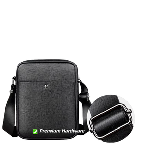 Bolso Bandolera de Cuero Genuino para Mujer, Color Negro Sólido, Textura Lichee, Cierre de Cremallera, Calidad Premium, Uso Diario, Todas las Temporadas - Product Image 1