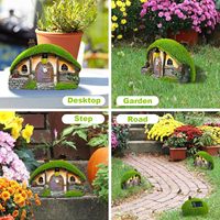 Statue de jardin et maison de fée avec lumières solaires en résine Figurine d'extérieur Lumières Cottage Yard Decor for Porch & Lawn
