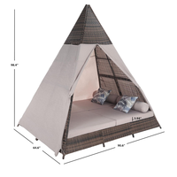 Luxuriöses PE-Rattan-Teepee-Sonnenbett, dreieckiges Schattenzelt, Lounge-Bett, Outdoor-Korb-Tagesbett