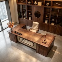 LBZ-315X Nouveau bureau de direction en bois noir et or, style chinois, luxe léger, moderne et minimaliste, structure à tenons et mortaises, avec rangement