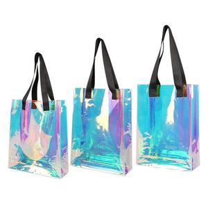 Custom PVC Clear Laser Gift Bag Waterproof Transparent Holographic Packaging Bags Summer Beach Plastic Tote Women Handbags