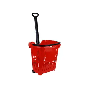 Wholesale Factory Sale High Quality Plastic Roll Shopping Basket with Wheels
