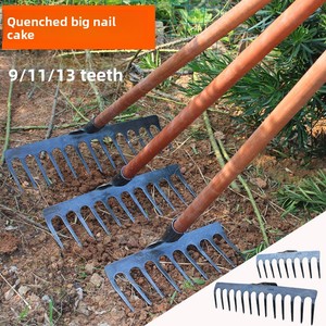PINSHUN <b>Wooden</b> Handle Garden Rake Iron Nail Rake 13 Tines 1.2-1.4m Handle Length for Soil Loosening Beach Mud Leaf Grass - Product Image 5