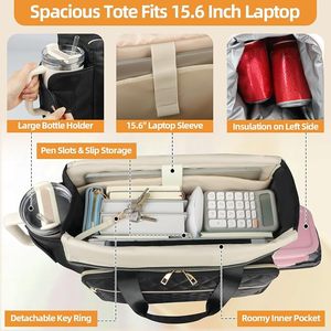 3 in 1 <b>Laptop</b> Lunch Work Tote Bag with Accordion File Organizer Pocket Water Resistant Office Lunch <b>Cooler</b> Handbag for Commute - Product Image 4