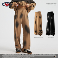 Pantalon de sport 430g 100%, brossé et peint à la bombe avec du marron, vintage, ourlet roulé, pantalon personnalisé et tendance