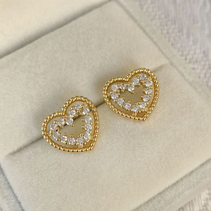 Wholesale Cute 18K Gold Plated Waterproof Cubic Zirconia Love Heart <b>Stud</b> Earrings - Product Image 5