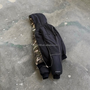 Custom Nylon Zipper <b>Pullover</b> <b>Jackets</b> 3m Reflective Winter Warm Lining Camouflage Waffle Fabric Design <b>Jackets</b> Reversible Hoodies - Product Image 4