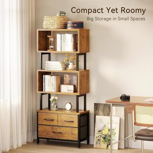 <span class=keywords><strong>Estantería</strong></span> decorativa de madera para dormitorio, <span class=keywords><strong>cajones</strong></span> de tela Vintage para oficina en casa, <span class=keywords><strong>estantería</strong></span> de 7 niveles, <span class=keywords><strong>estantería</strong></span> geométrica alta - Product Image 4