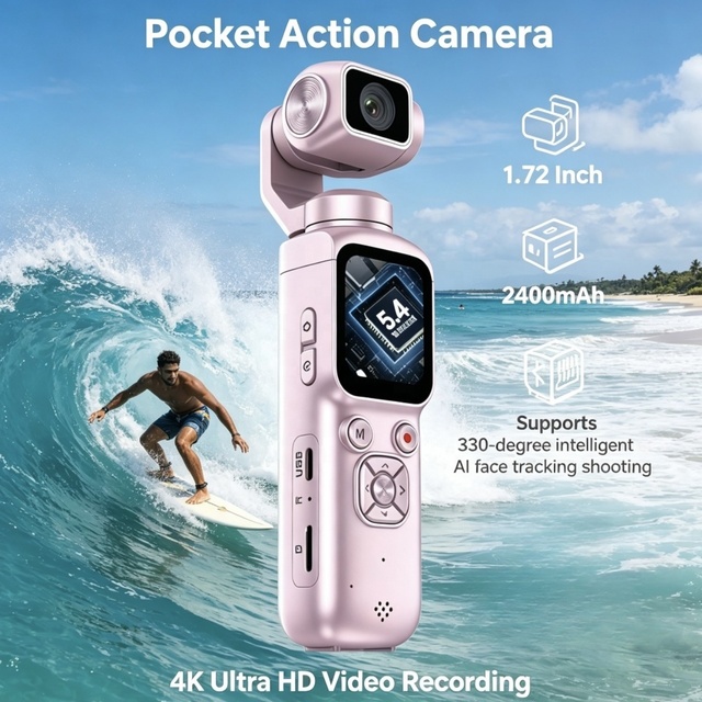 4K Pocket Camera WiFi 1.72 Touch Screen Handheld Gimbal Camera Vlog Video Camera Face Tracking Pocket Action Camera Camcorder