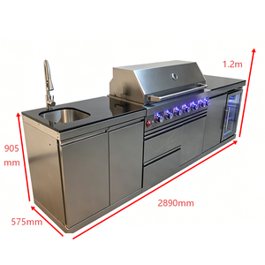 <span class=keywords><strong>Barbecue</strong></span> da Esterno in Acciaio <span class=keywords><strong>Inox</strong></span> 304 con Griglia a Gas, Accensione Piezoelettrica, Girarrosto, Lavello, Cassetti, LED e Frigorifero per Giardino - Product Image 6