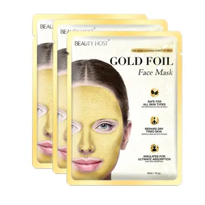 Private Label Hot Selling Collagen Gold Foil Face Mask 24K Gold Repair Anti Freckle Face Sheet Gold Foil Facial Mask Sheet