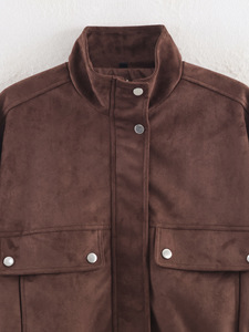Chaqueta Bomber de Gamuza Personalizada para <span class=keywords><strong>Mujer</strong></span>, Estilo <span class=keywords><strong>Aviador</strong></span> Holgado con Detalle de Bolsillo Utilitario para un Estilo Casual Urbano, Chaqueta Y2K - Product Image 4