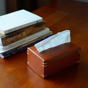 Caja de pañuelos de cuero de lujo hecha a mano, cubierta de piel de vaca de primera calidad importada, elegante decoración para el hogar, OEM/ODM - Product Image 1