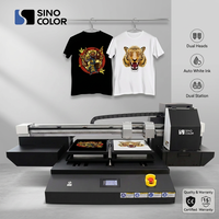 Imprimante textile DTG A2 double station avec tête Epson I1600, machine d'impression de t-shirts haute vitesse CMYK+W avec circulation automatique d'encre blanche