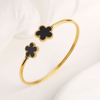 MIRADIA Moda Doble Flor 18K Chapado en Oro Pulsera de Acero Inoxidable Cinco Hojas Flor Joyería Mujeres Brazalete Pulseras