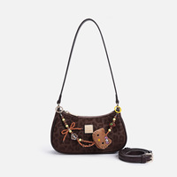 Sac à main femme 2026 en cuir PU rétro à motif léopard, mini sac bandoulière croissant avec poignée supérieure et fermeture éclair