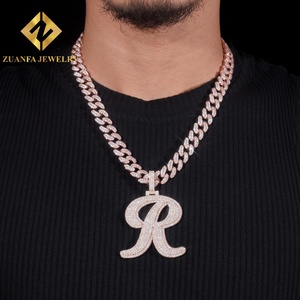 Pendentif personnalisé en forme de lettre R, hip-hop, argent 925, moissanite, or rose, pendentif en forme de lettre, bijoux, charmes fins, pendentif glacé pour hommes - Product Image 5