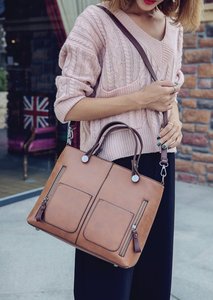 Bolsos de Cuero para Mujer, Bolsos de Mano, Bolsos Tipo Satchel de Cuero PU con Cierre, Color Amarillo Tierra, Negro, Verde Oscuro - Product Image 4