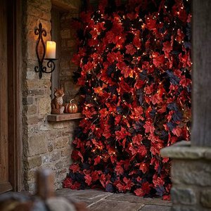 Wan Qiao Artificial Maple Vine 5-Fork Red Black <b>Leaves</b> Harvest Halloween Christmas <b>Decoration</b> Indoor Outdoor Garland - Product Image 3