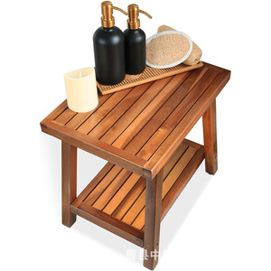 Solid Wood <b>Bathroom</b> <b>Stool</b> Double Layer Storage Foot Bath Teak Modern Design - Product Image 2