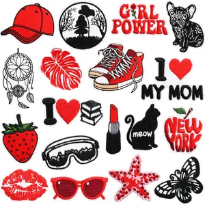 iron on red black series embroidery leaf shoes glass strawberry dream catcher hat Patch for decoration