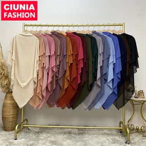 2305 #2023 Hijabs Nieuwe Zomer Chiffon Sjaal Hijab Voor Moslim Vrouwen Twee Lagen Eid Khimar Effen Kleur Voor Abaya 19 Kleuren Sjaals