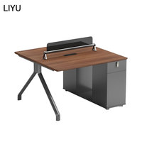 Bureau de travail moderne en bois Liyu pour 4 personnes avec tiroir, armoire latérale, structure en acier, poste de travail modulaire pour le personnel